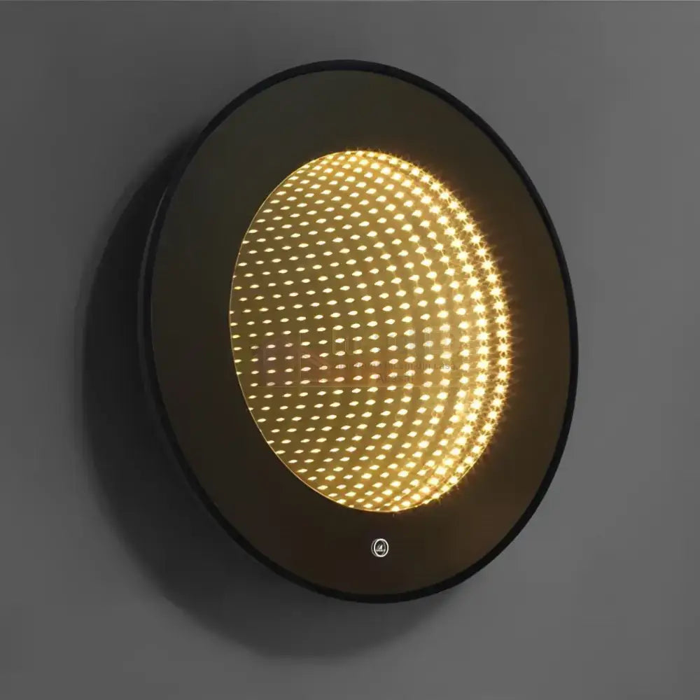 Oglinda Led Rotunda Cu Rama Neagra 3D Infinity Mirror 3 Lumini Si Touch J183F Frameless / 60Cm