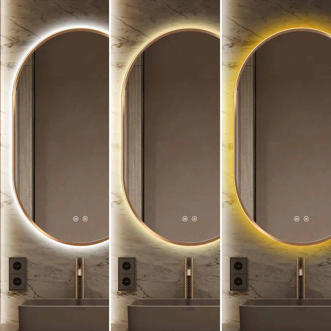 Oglinda LED Ovala 50x80cm Rama Aurie, Dezaburire si 3 Lumini J179