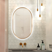 Oglinda LED Ovala 50x80cm Rama Aurie, Dezaburire si 3 Lumini J179