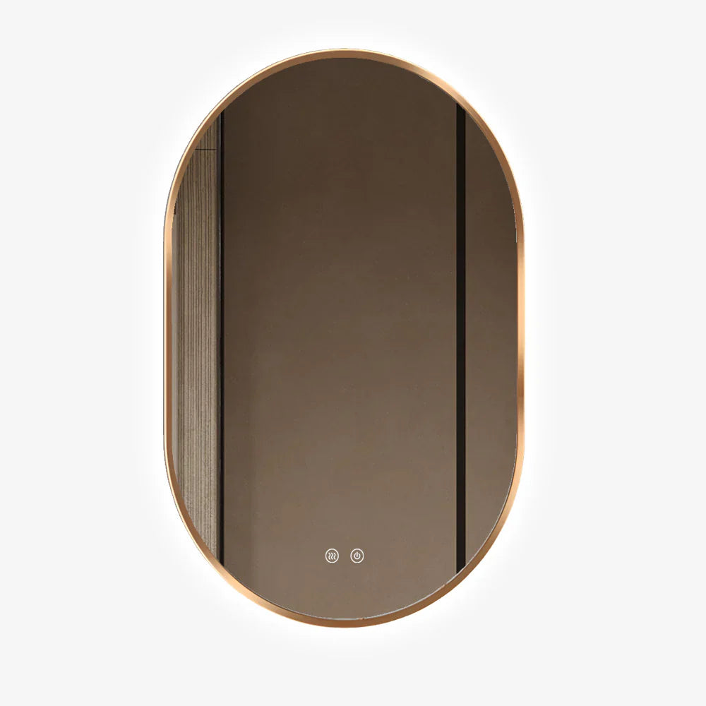 Oglinda LED Ovala 50x80cm Rama Aurie, Dezaburire si 3 Lumini J179