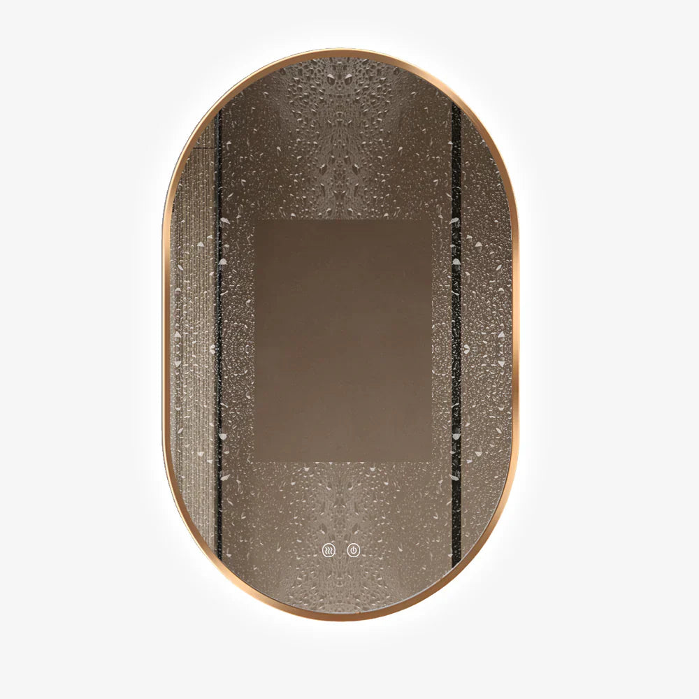 Oglinda LED Ovala 50x80cm Rama Aurie, Dezaburire si 3 Lumini J179