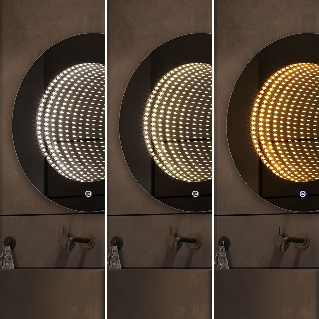 Oglinda LED Rotunda cu Rama Neagra 3D Infinity Mirror, 3 Lumini si Touch J183F