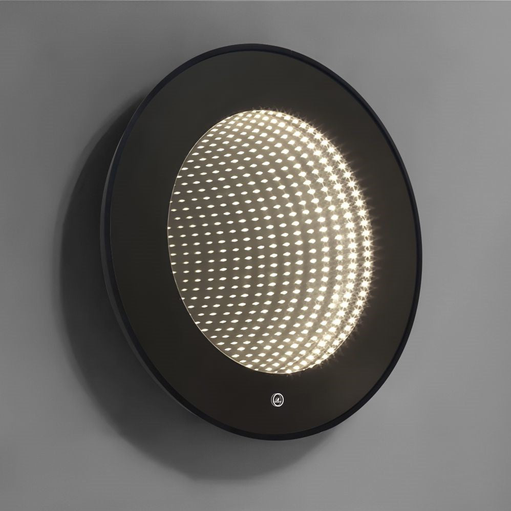 Oglinda LED Rotunda cu Rama Neagra 3D Infinity Mirror, 3 Lumini si Touch J183F