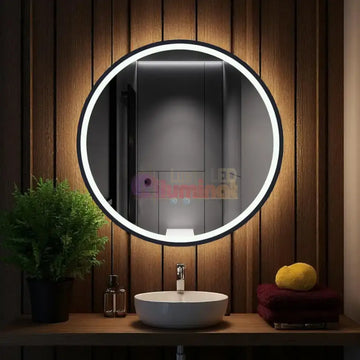 Oglinda Rotunda Neagra 60cm cu Dezaburire, Touch si 3 Lumini