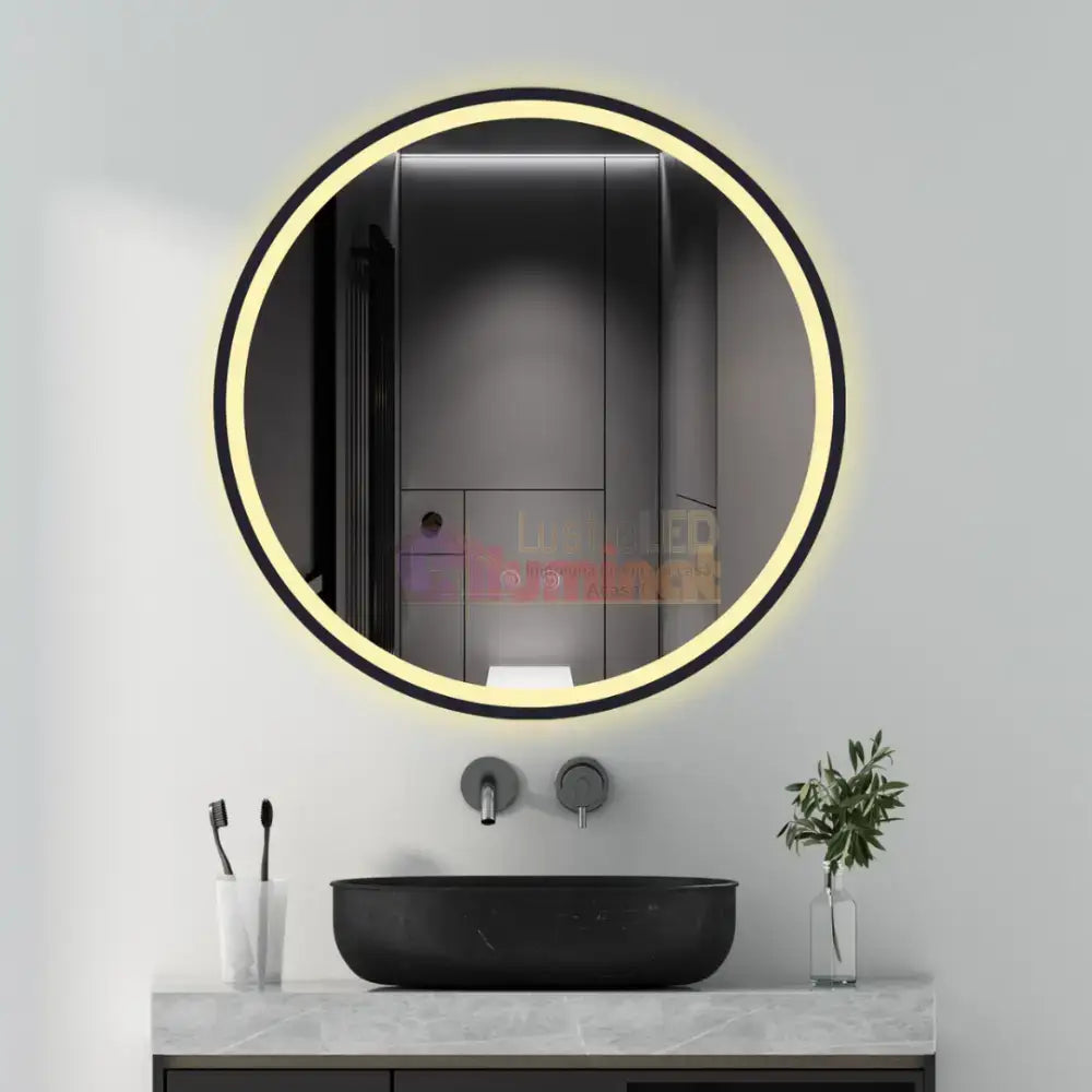 Oglinda Rotunda Neagra 60cm cu Dezaburire, Touch si 3 Lumini lustreled.ro