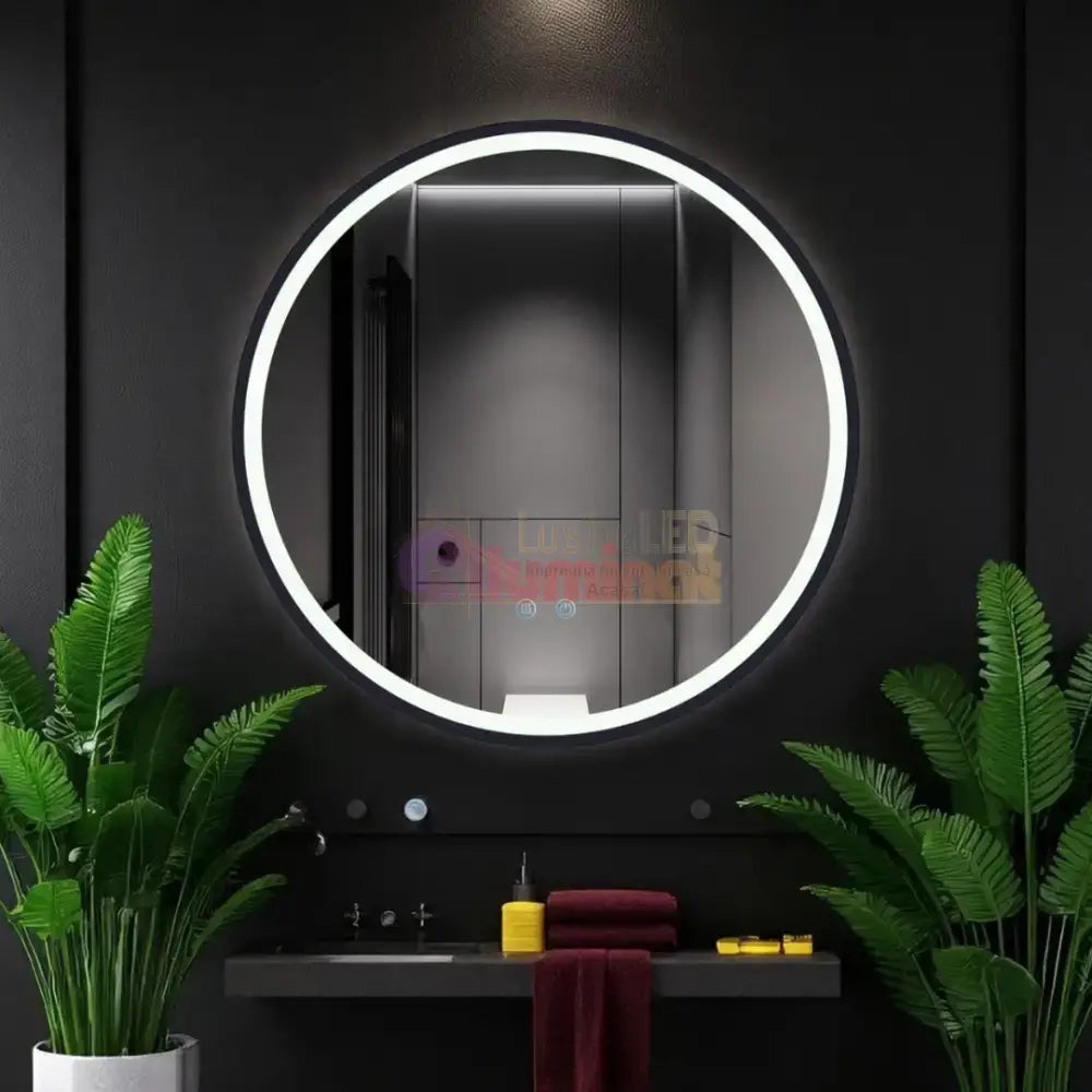 Oglinda Rotunda Neagra 60cm cu Dezaburire, Touch si 3 Lumini lustreled.ro