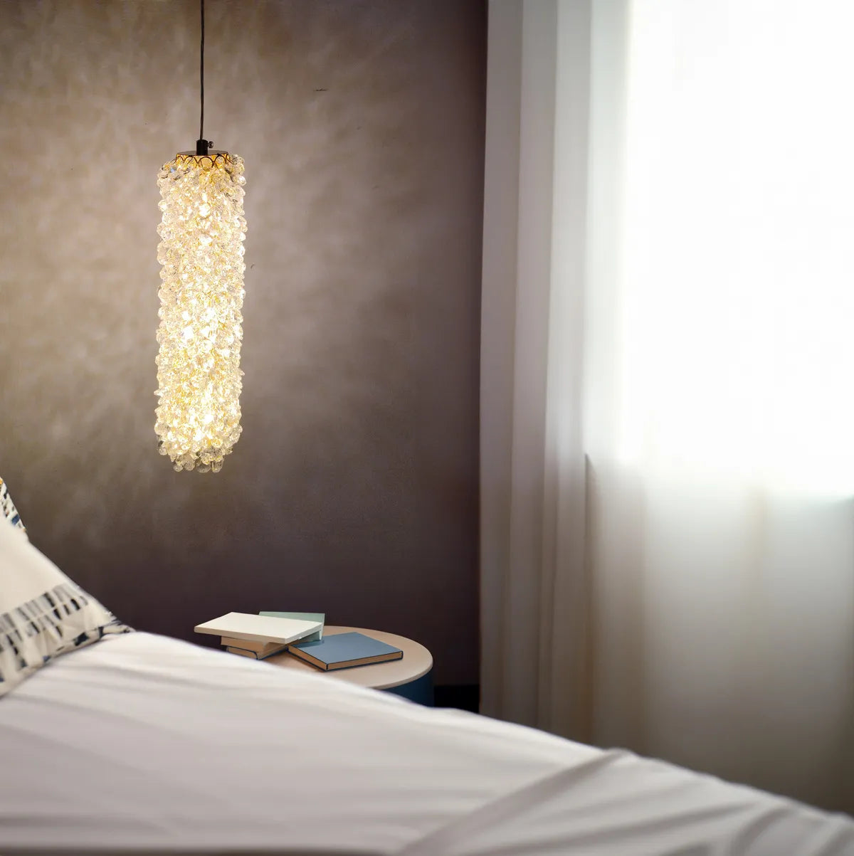 Pendul LED Cristal Sponge Cilindric Gold