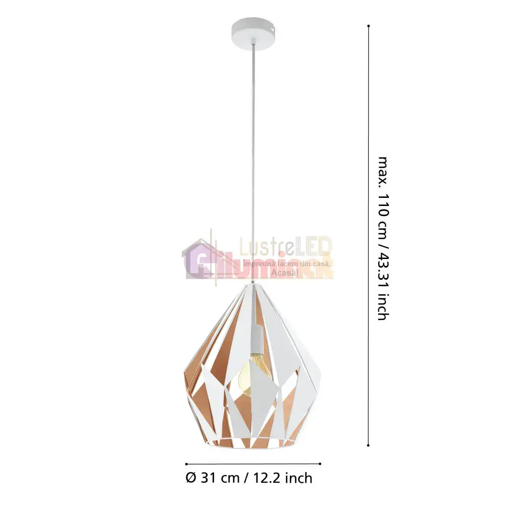 Pendul CARLTON 1 White & Gold 110CM Eglo ALBA / VINTAGE SI RETRO DESIGN Lighting Fixtures