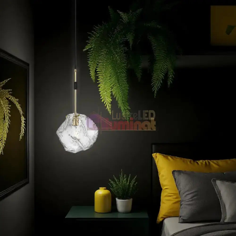 Pendul 1xE27 Matte Black+Gold IceArt lustreled.ro