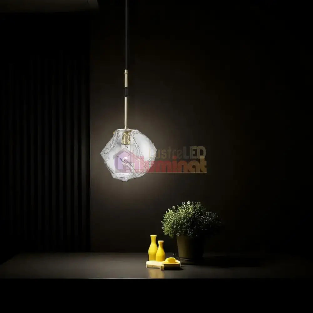 Pendul 1xE27 Matte Black+Gold IceArt lustreled.ro