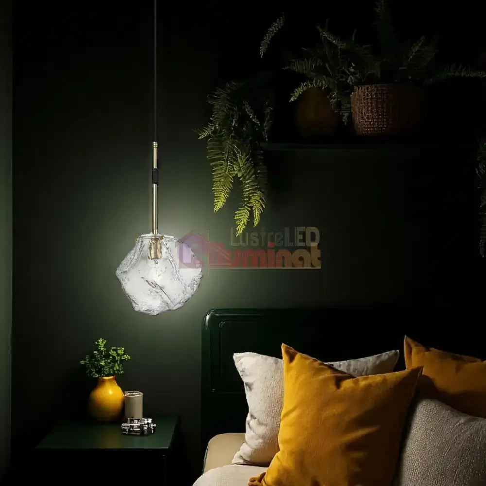 Pendul 1xE27 Matte Black+Gold IceArt lustreled.ro