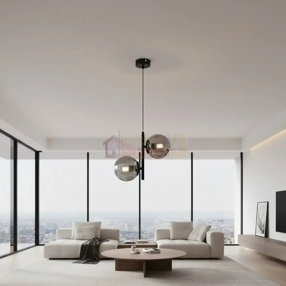 Pendul DIONIS Negru Abajur Fumuriu 2xE27 Chandeliers