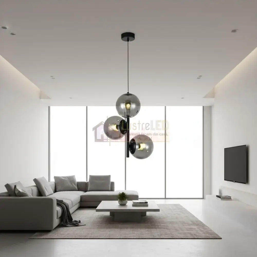 Pendul DIONIS Negru Abajur Fumuriu 3xE27 Chandeliers