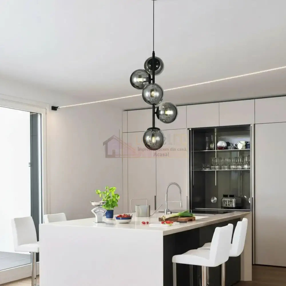Pendul DIONIS Negru Abajur Fumuriu 5xE27 Chandeliers