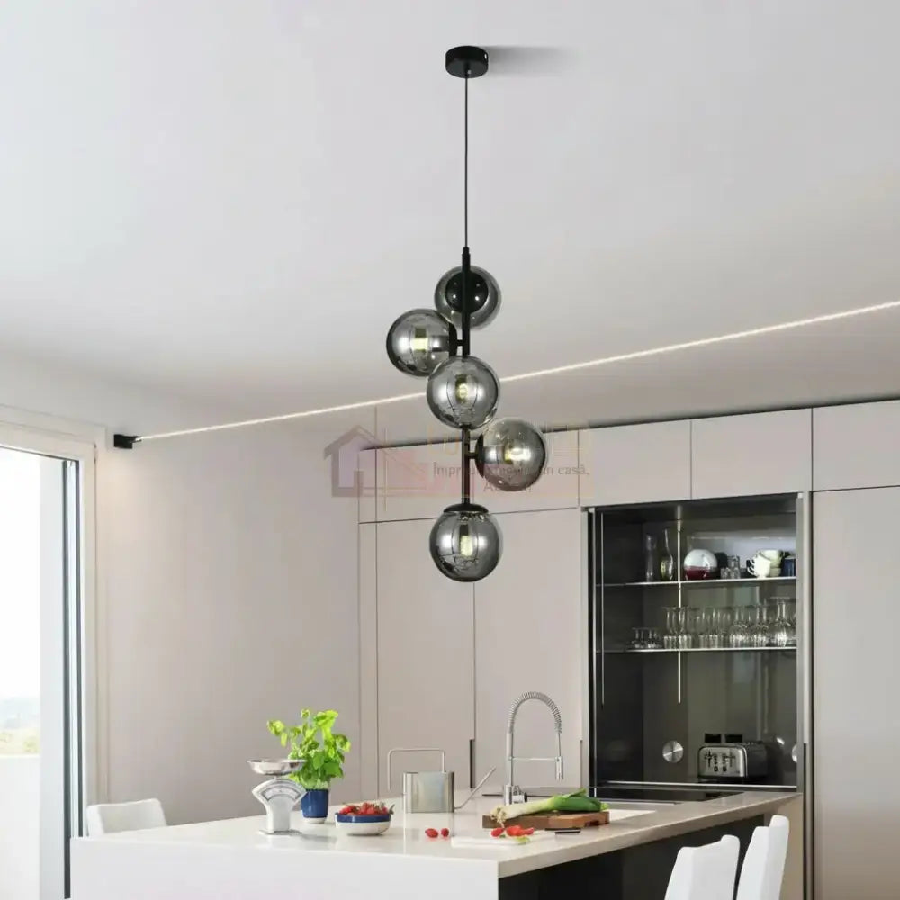 Pendul DIONIS Negru Abajur Fumuriu 5xE27 Chandeliers