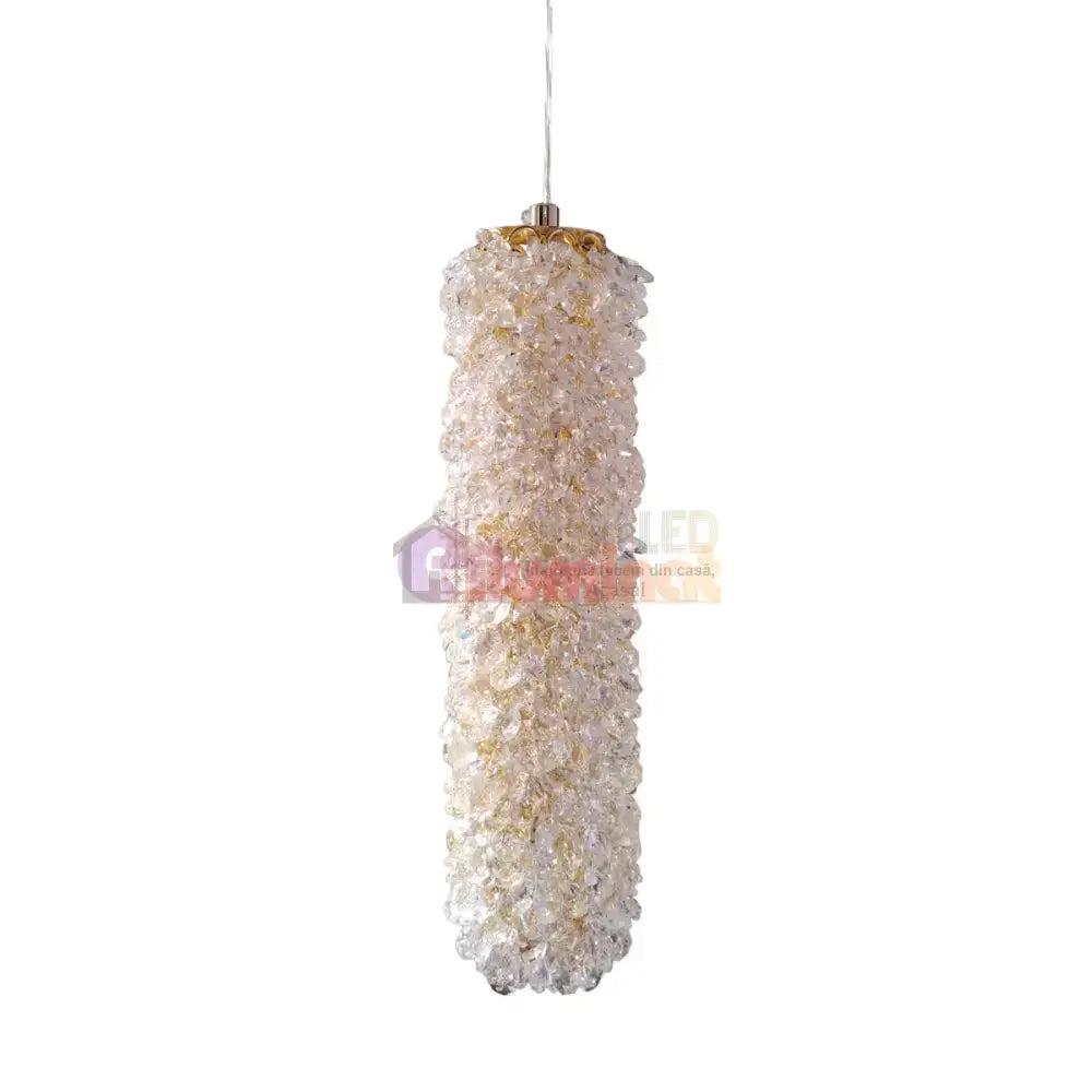 Pendul LED Cristal Sponge Cilindric Gold lustreled.ro