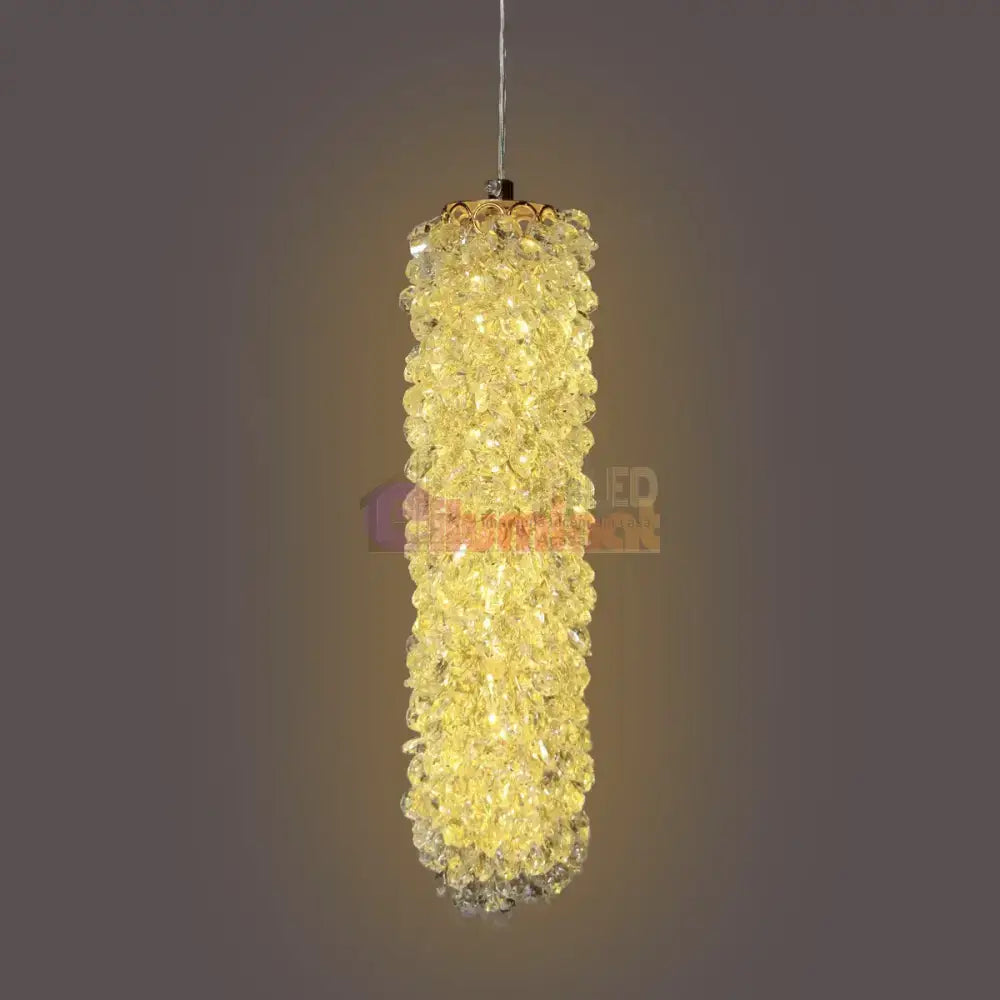 Pendul LED Cristal Sponge Cilindric Gold lustreled.ro
