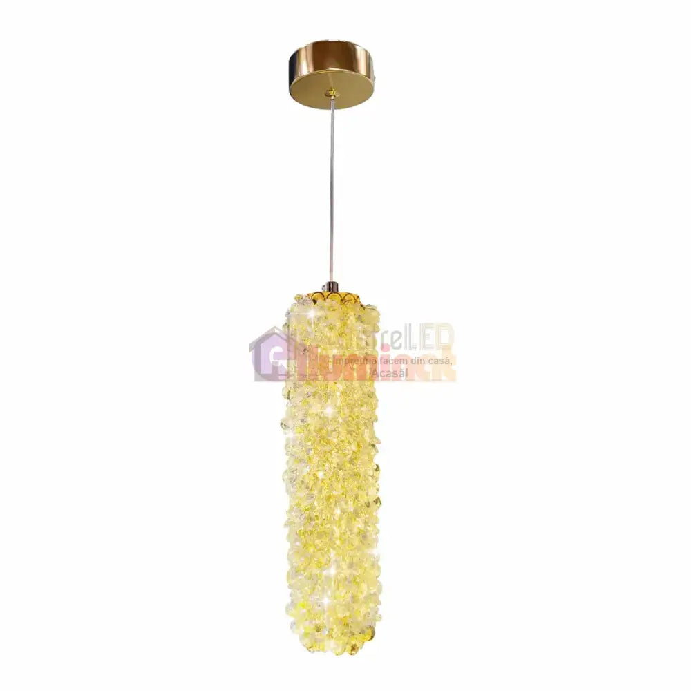 Pendul LED Cristal Sponge Cilindric Gold lustreled.ro