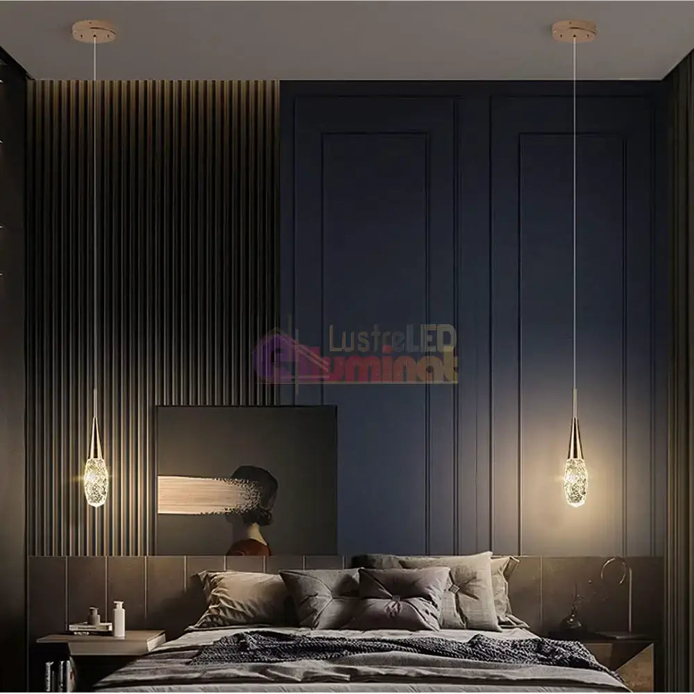 Pendul LED Luxury Crystal Golden Drops lustreled.ro