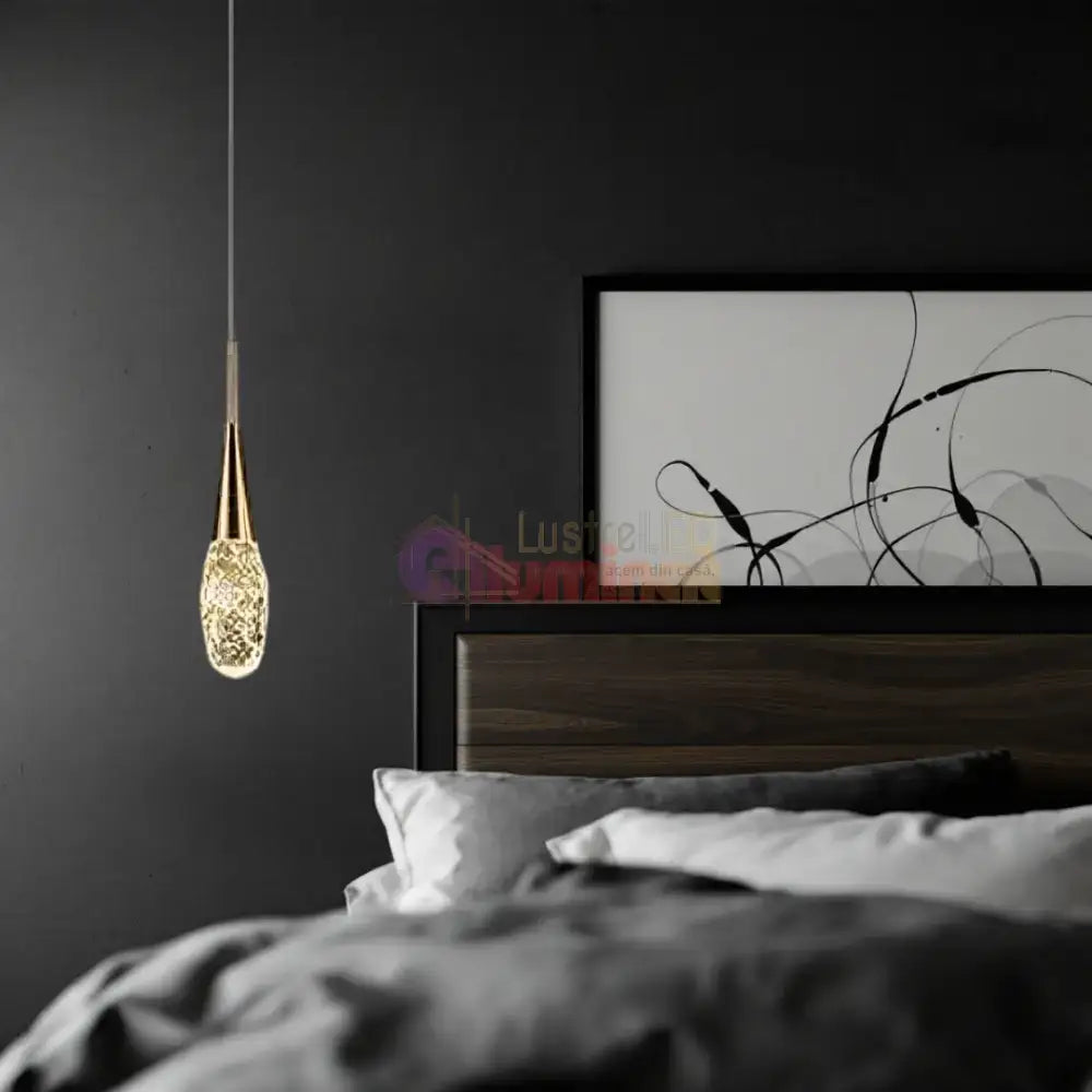 Pendul LED Luxury Crystal Golden Drops lustreled.ro