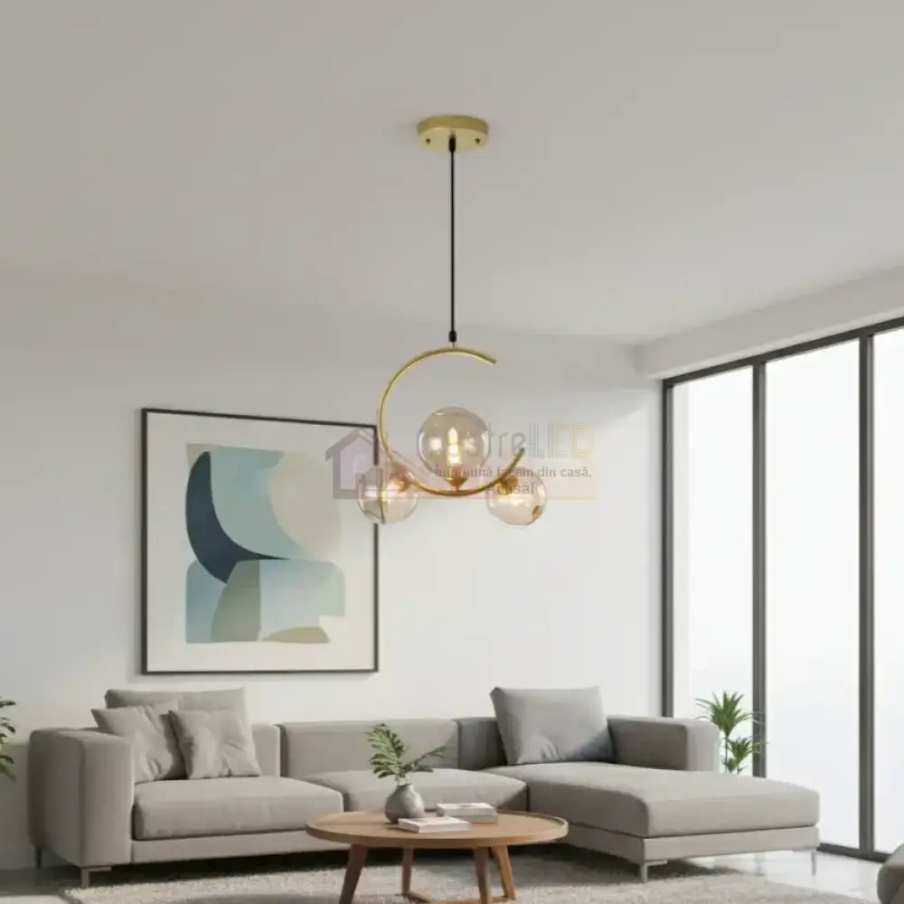 Pendul Nordic Abajur Fumuriu 3xE27 Gold AURIE / NORDIC Lighting Fixtures