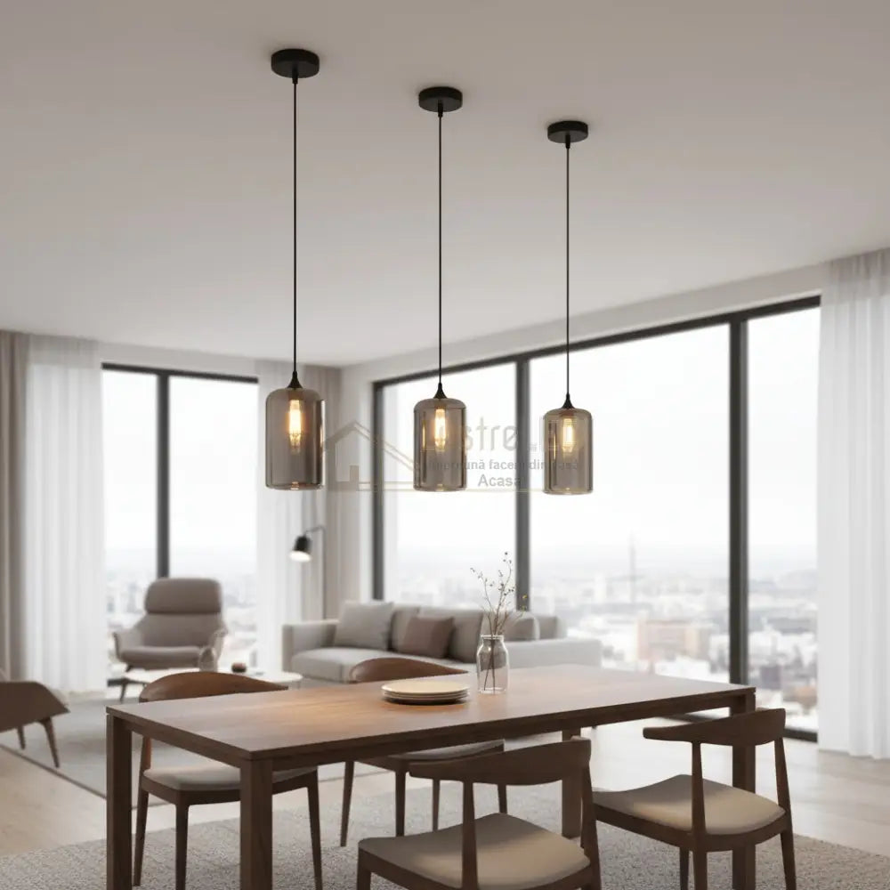 Pendul VERA 3 Black Abajur Fumuriu 1xE27 Lighting Fixtures