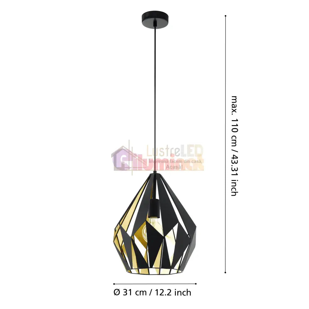 Pendul Vintage CARLTON 1 Black & Gold 110CM Eglo NEAGRA / VINTAGE SI RETRO DESIGN Lighting Fixtures