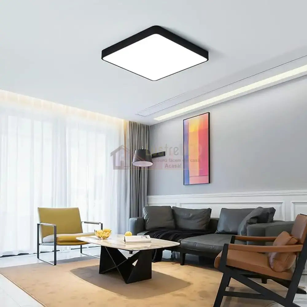 Plafoniera Led 40W Ultra-Thin Black Patrata Echivalent 400W Led Ceiling Light