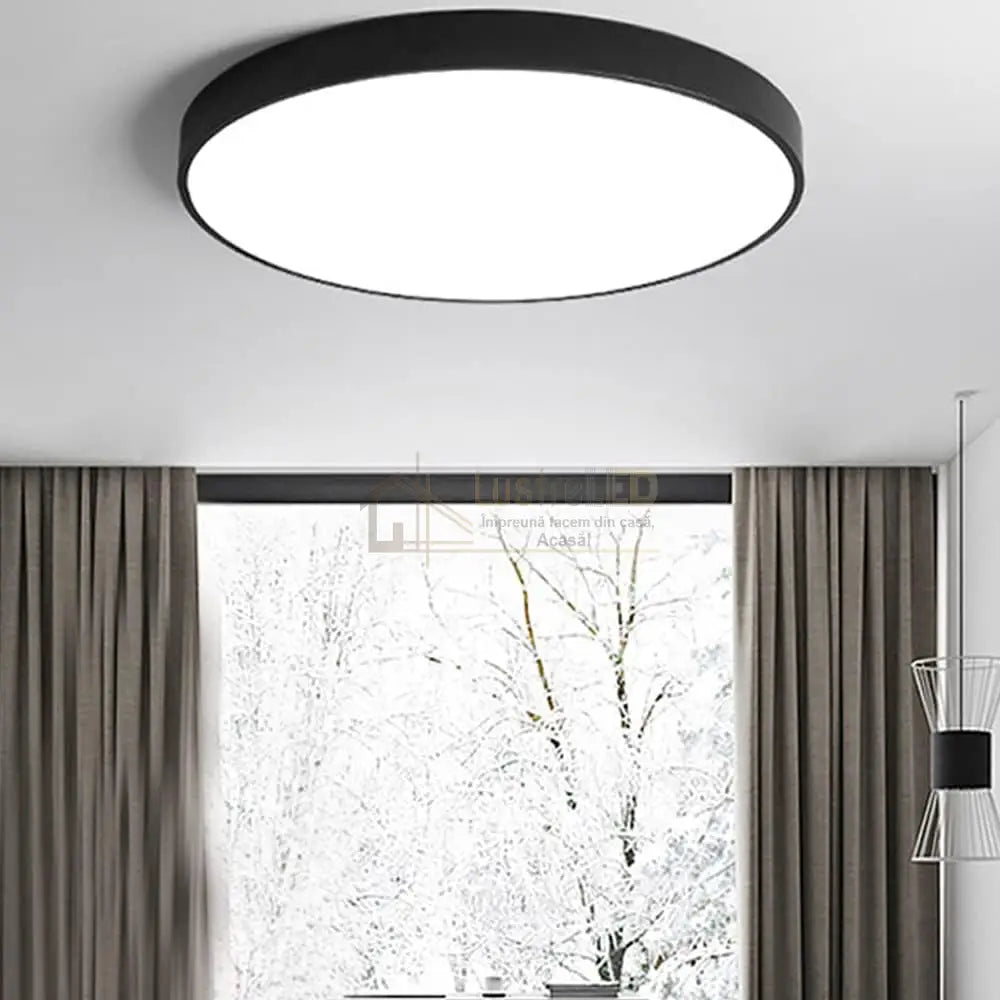 Plafoniera Led Rotunda 50Cm Ultra-Thin Black Echivalent 600W Ip44 Led Ceiling Light