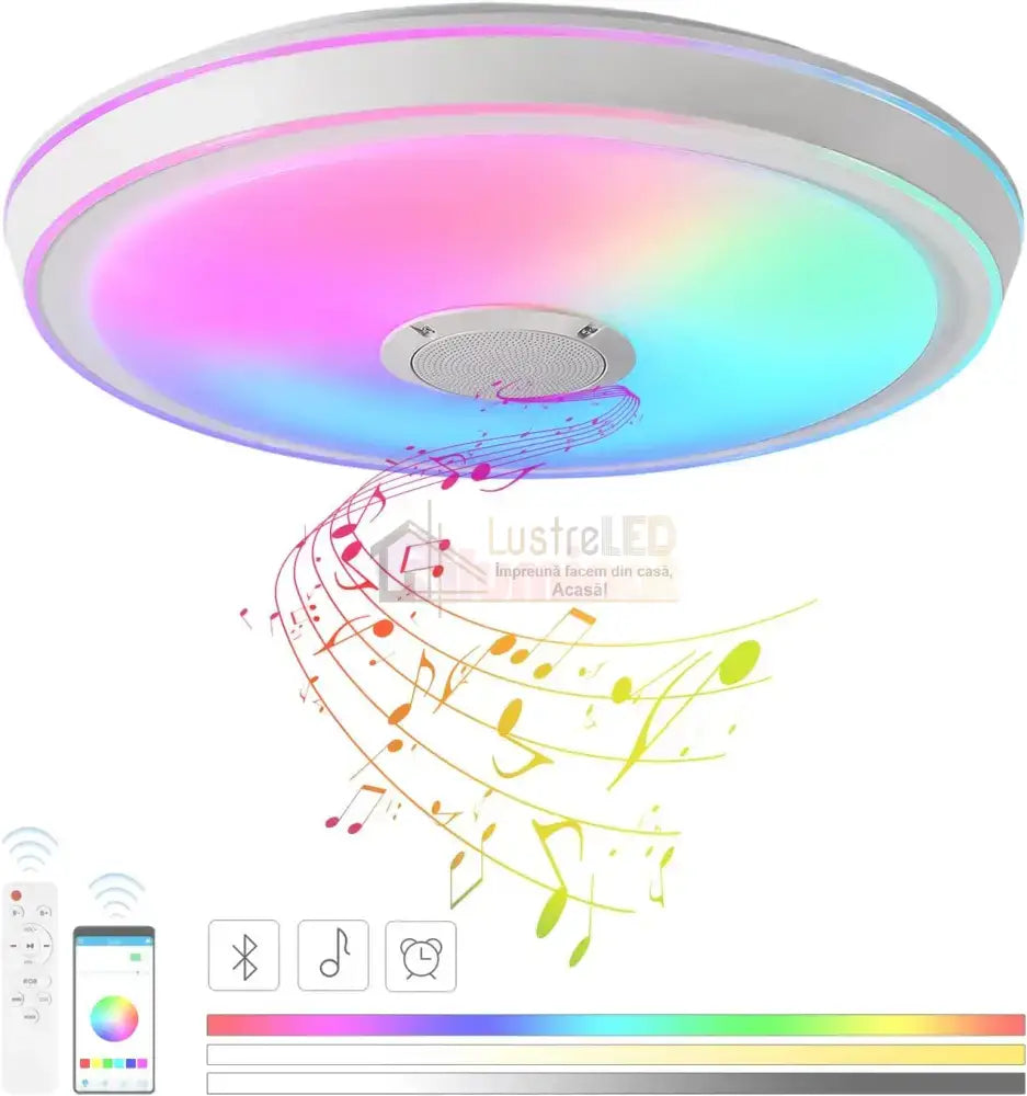 Plafoniera LED SMART 50W RGB + CCT Bluetooth si Telecomanda Echivalent 400W PLAFONIERA LED RGB MULTICOLORA CU BOXA