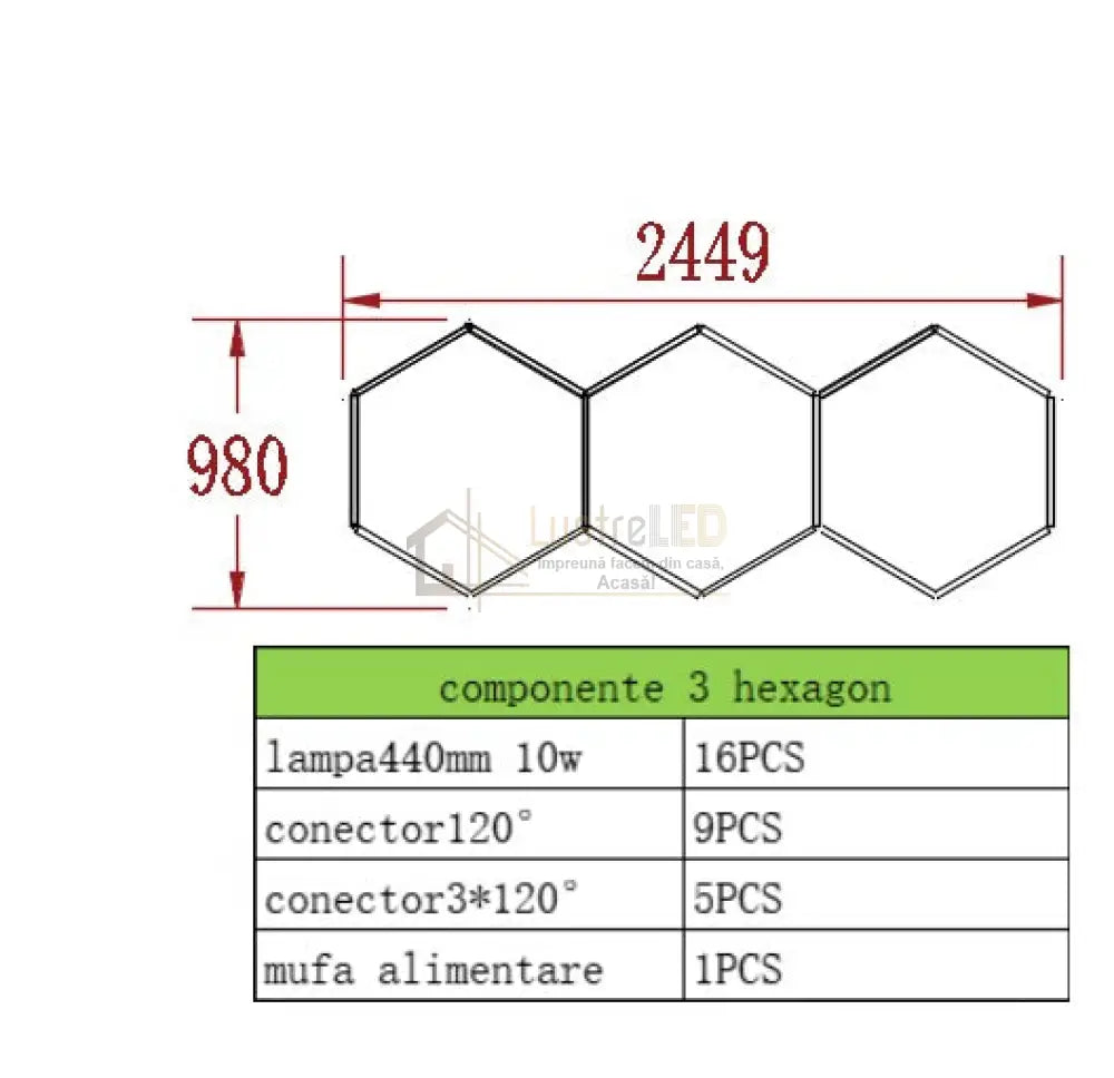 Plafoniera Led Tip Hexagon 98X244Cm 160W Echivalent 1500W Honeycomb Light