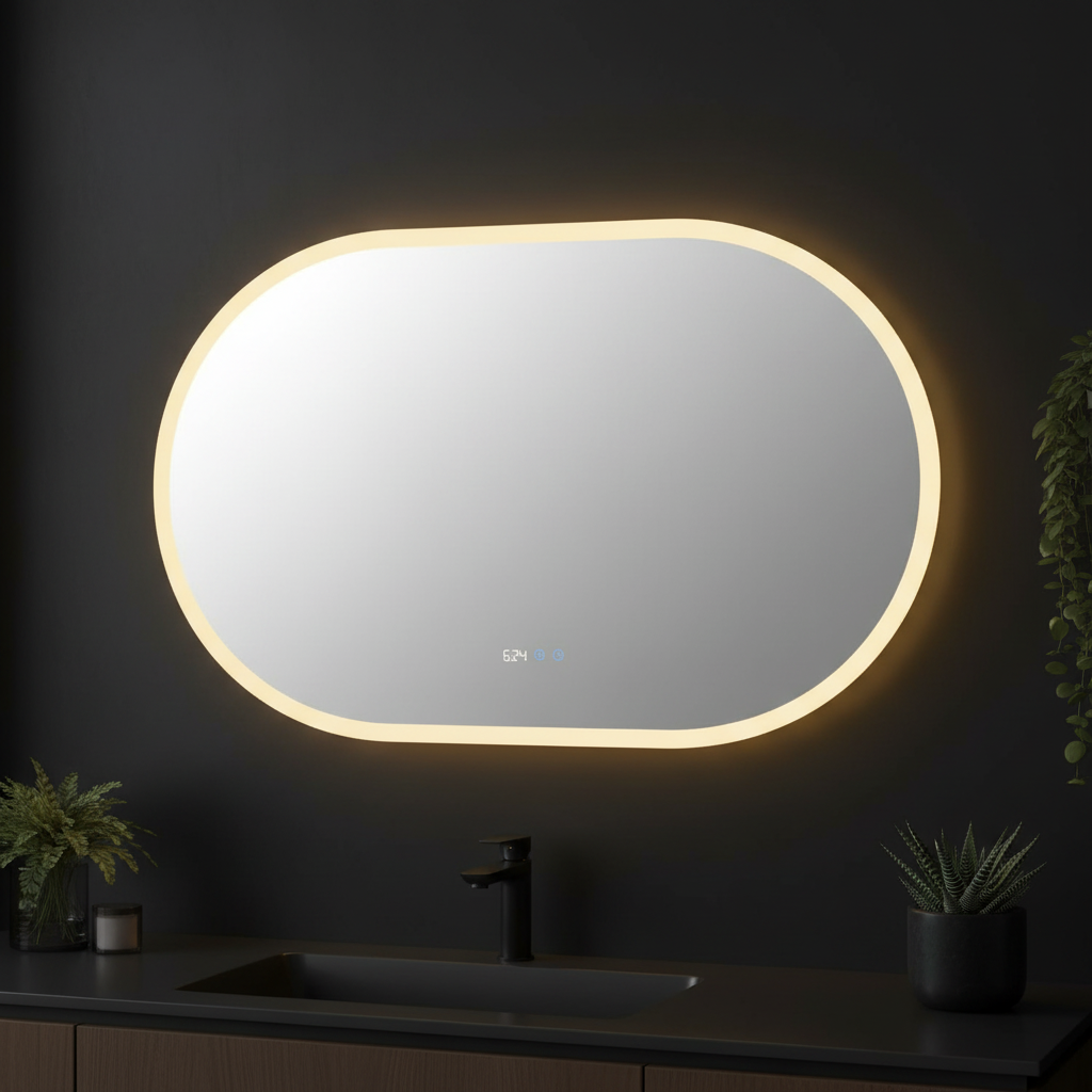 Oglinda LED FRAMELESS 70x110CM, 3 Lumini, Dimabila,  Afisaj Timp si Temperatura, OD058-105