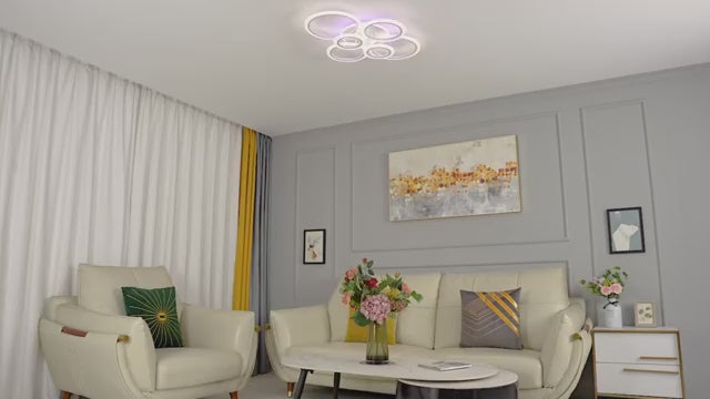 Încarcă videoclipul: Lustra LED 4+2 CIRCLE RGB Alb Echivalent 600W Telecomanda