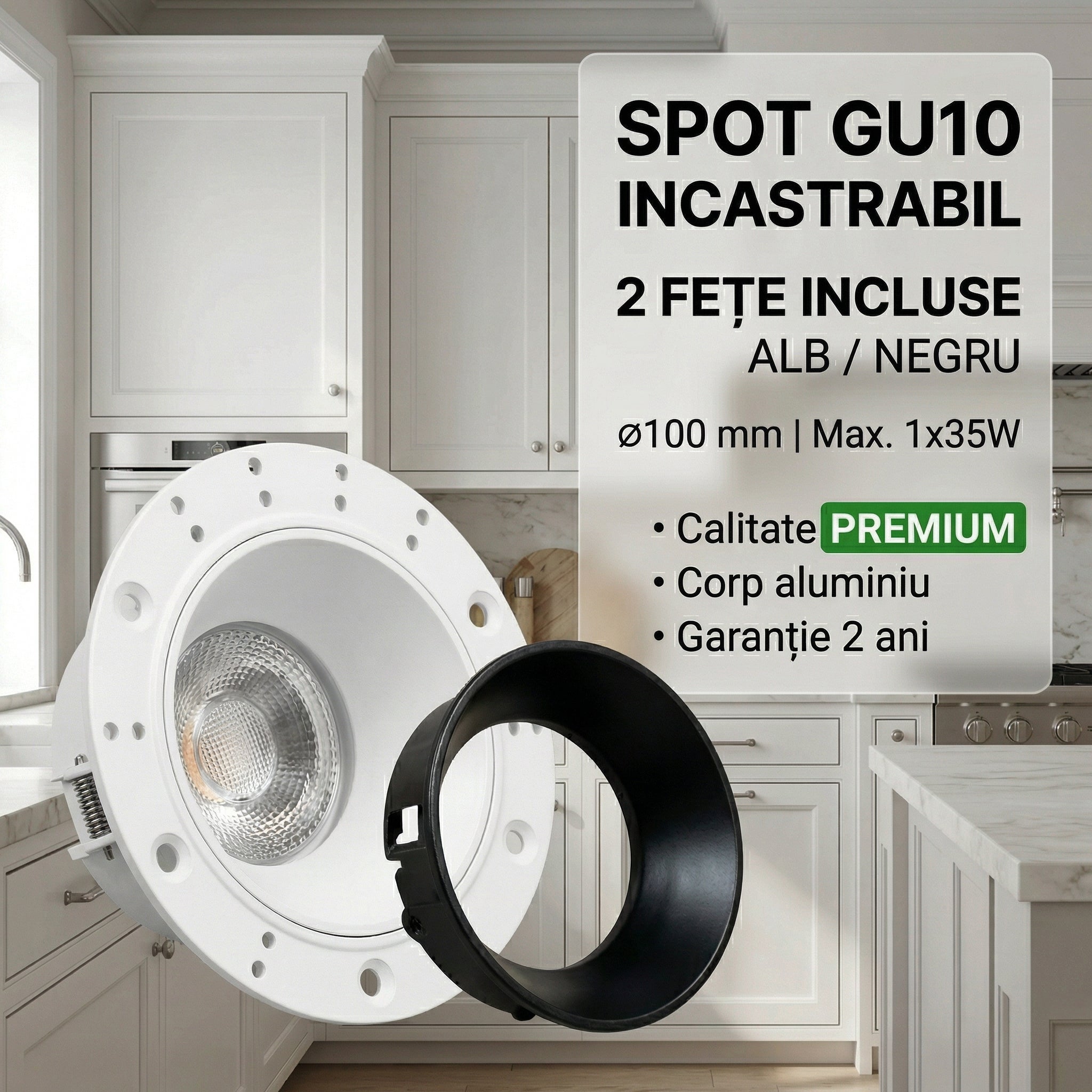 Spot LED GU10 35W Rotund cu 2 Fete Incluse Alb / Negru / ⌀100 mm / Incastrabil