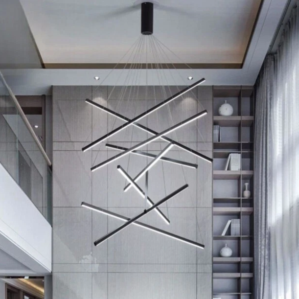 Lustra LED 9 Geometric BLACK Lines Suspendata Echivalent 1200W 300CM