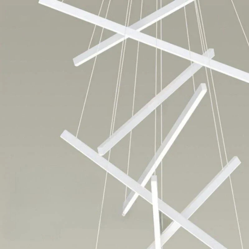 Lustra LED 9 Geometric WHITE Lines Suspendata Echivalent 1200W 300CM