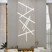 Lustra LED 9 Geometric WHITE Lines Suspendata Echivalent 1200W 300CM