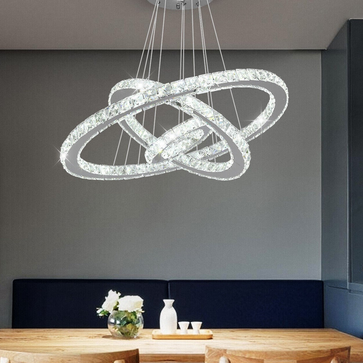 Lustra LED 3 Segmente CRISTAL SLIM Echivalent 600W Telecomanda