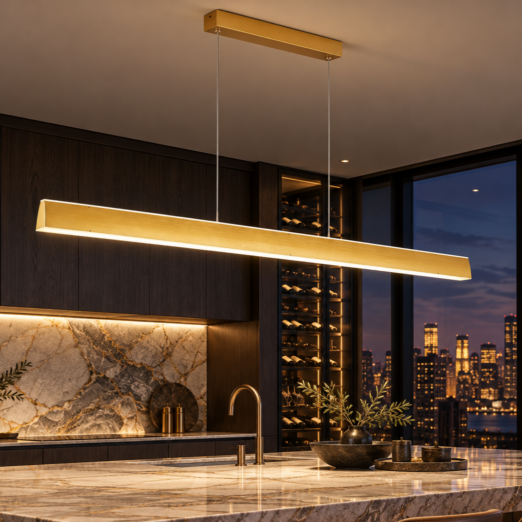 Lustra LED Suspendata Gold 120cm Liniara Echivalent 400W Telecomanda