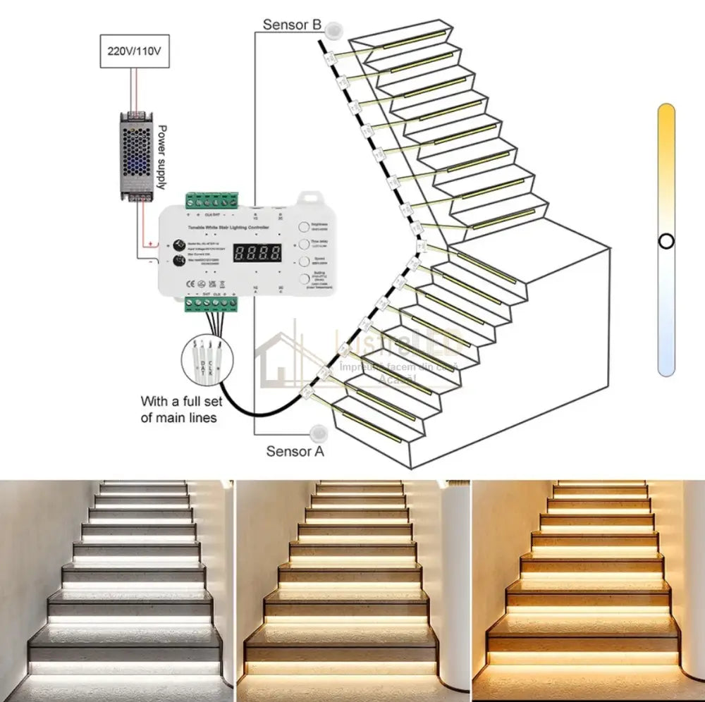 Sistem Iluminare Trepte Cu Banda Led Si Senzori - 17 Maxim Strips