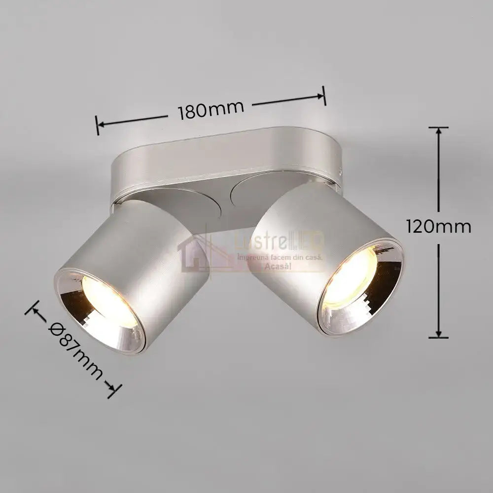 Spot LED Cilindric Aplicat Argintiu Dulie 2xGU10 Ø18x12CM led ceiling light