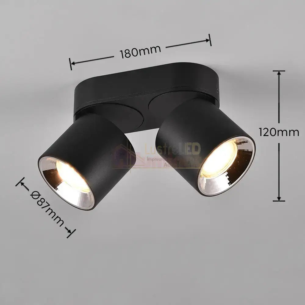 Spot LED Cilindric Aplicat Negru Dulie 2xGU10 Ø18x12CM led ceiling light