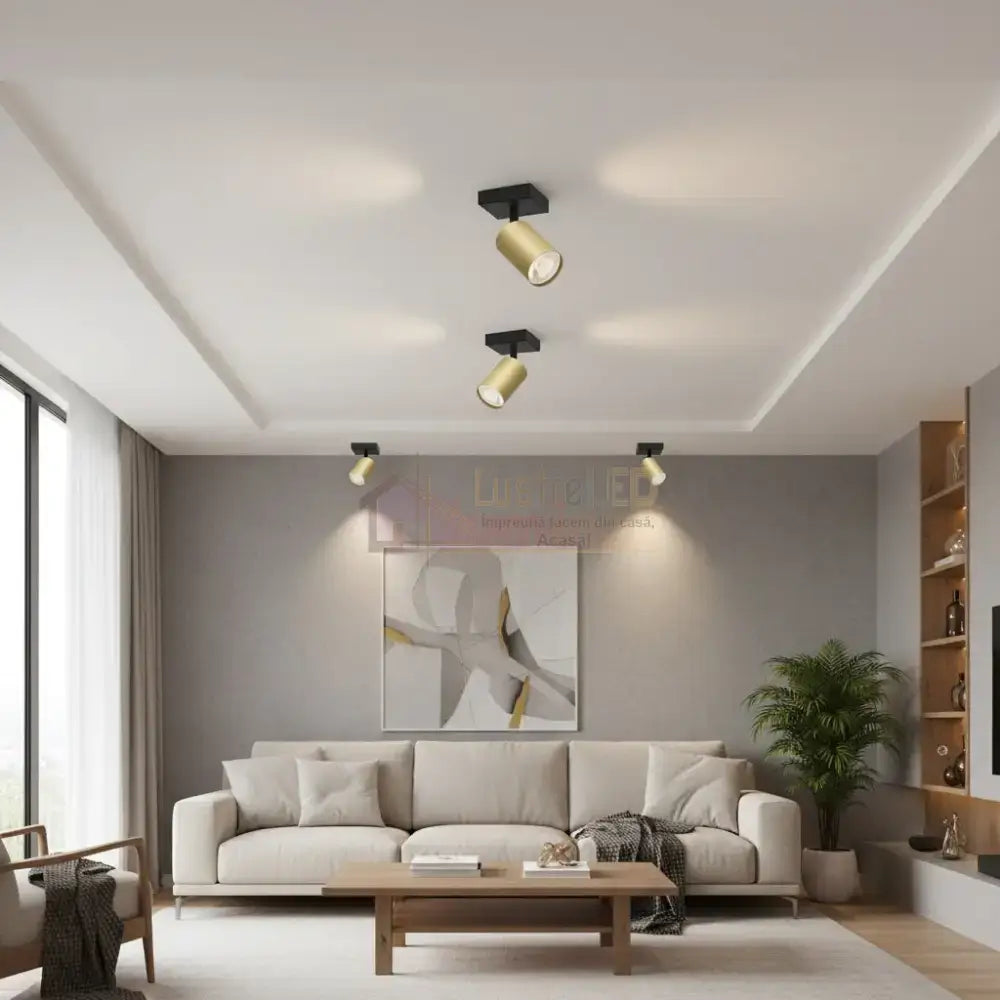 Spot Aplicat Orientabil Rotund Negru & Auriu Dulie GU10 Ø55x120mm led ceiling light