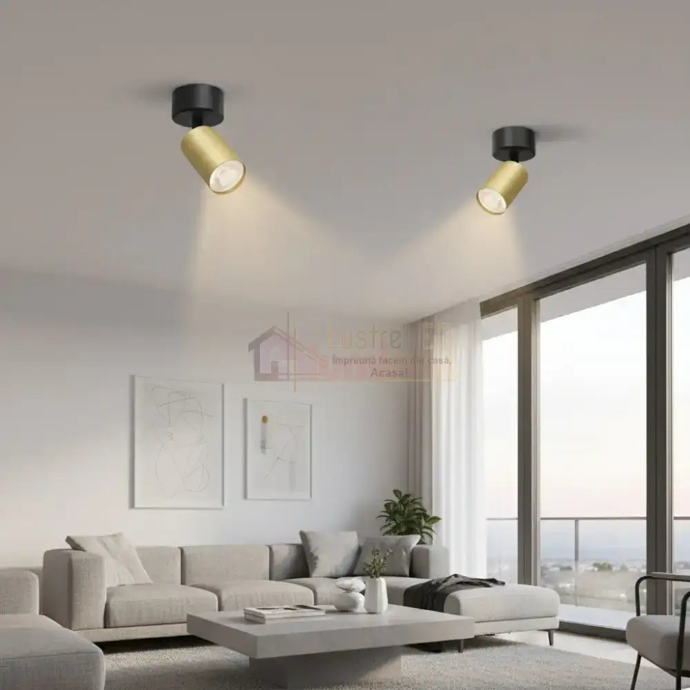 Spot Aplicat Orientabil Rotund Negru & Auriu Dulie GU10 Ø60x130mm led ceiling light