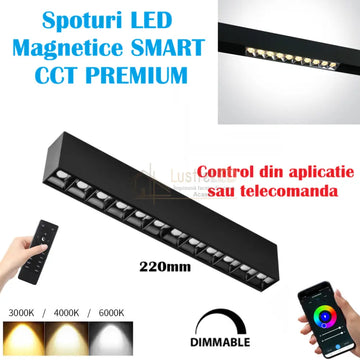 Spot LED 12W 22cm Magnetic Liniar SMART CCT Negru Telecomanda