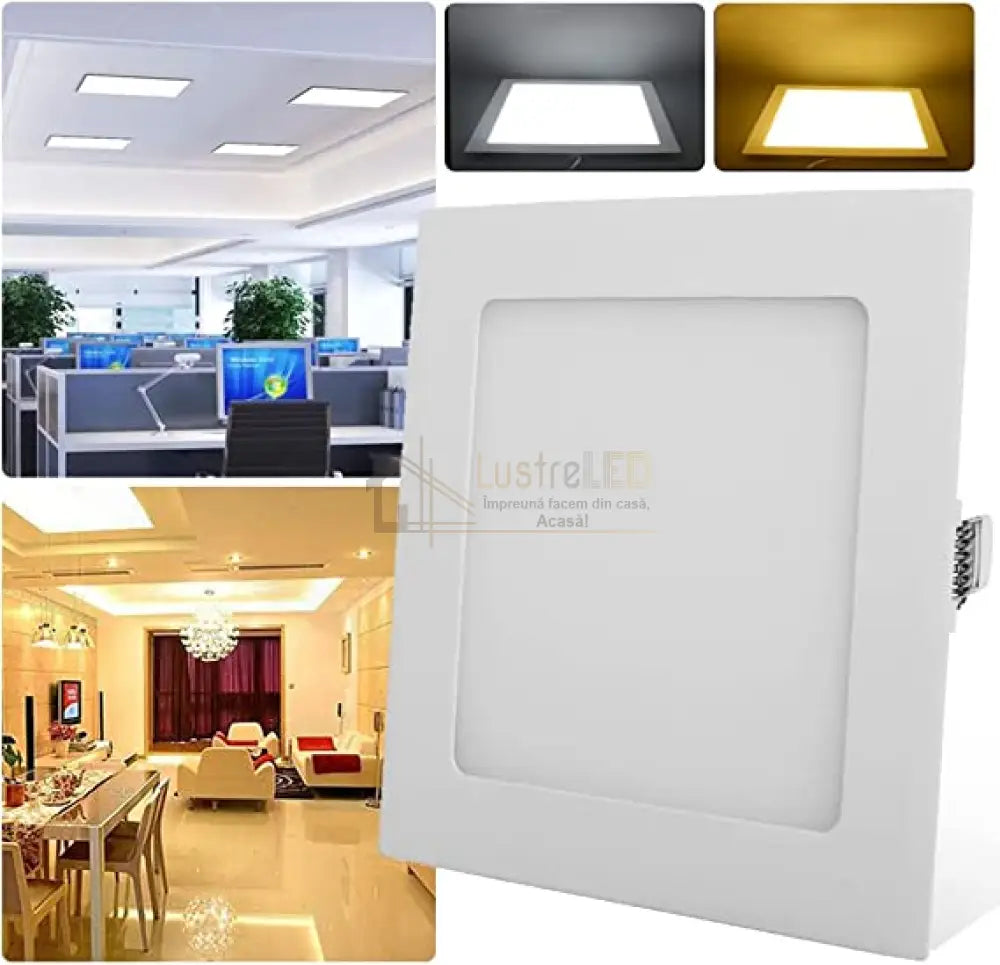 Spot Led 12W Slim Patrat Alb / 163X163Mm Incastrabil Led Spot Light