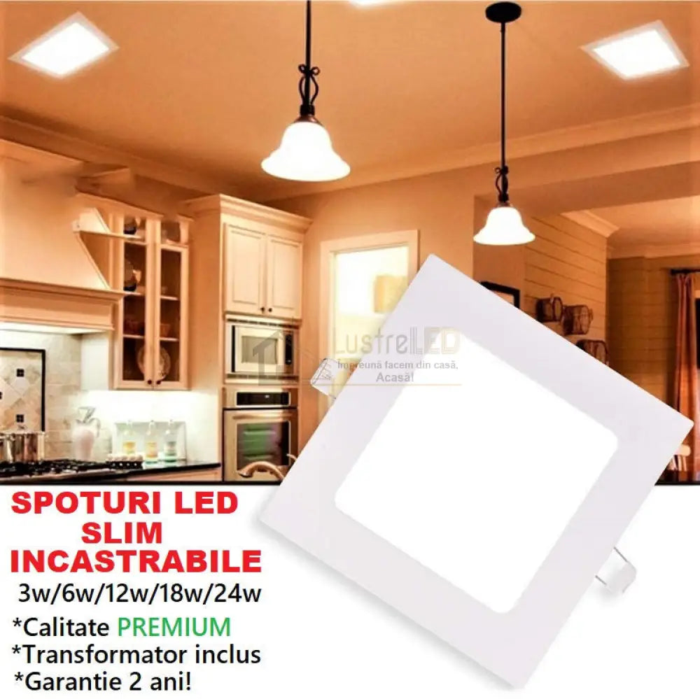 Spot Led 12W Slim Patrat Alb / 163X163Mm Incastrabil Led Spot Light