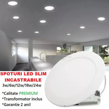 Spot Led 12W Slim Rotund Alb / 168Mm Incastrabil Led Spot Light