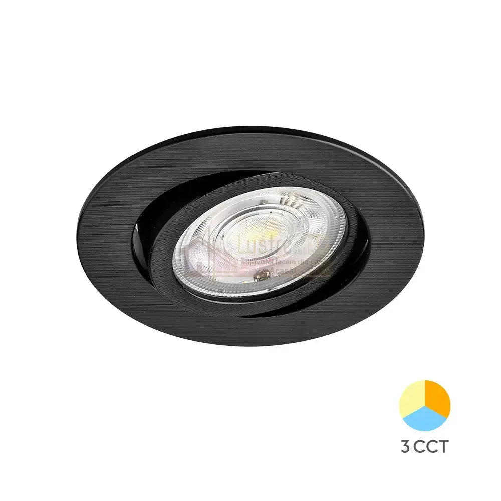Spot Led 7W Incastrabil Orientabil Negru Cct Cu 3 Lumini Echivalent 60W Led Spot Light