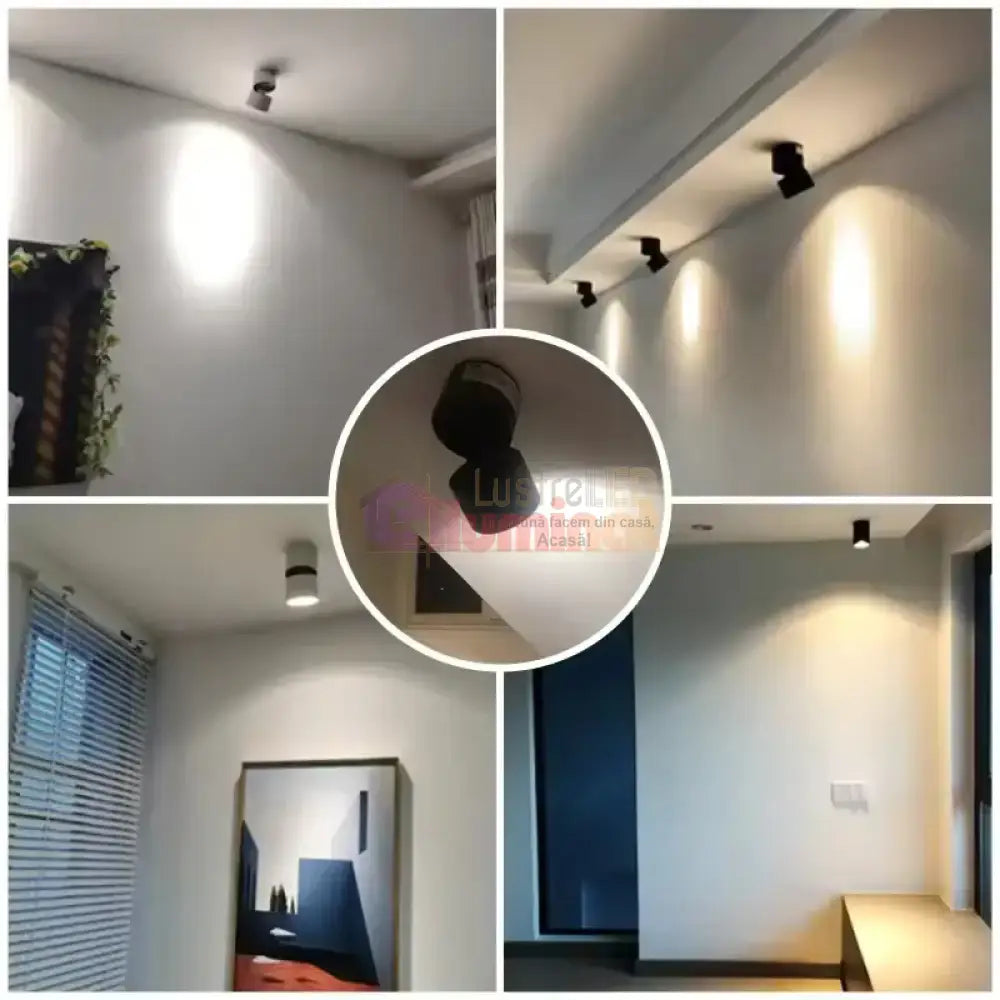 Spot LED Cilindric Aplicat Orientabil Negru 10W Lumina Calda lustreled.ro